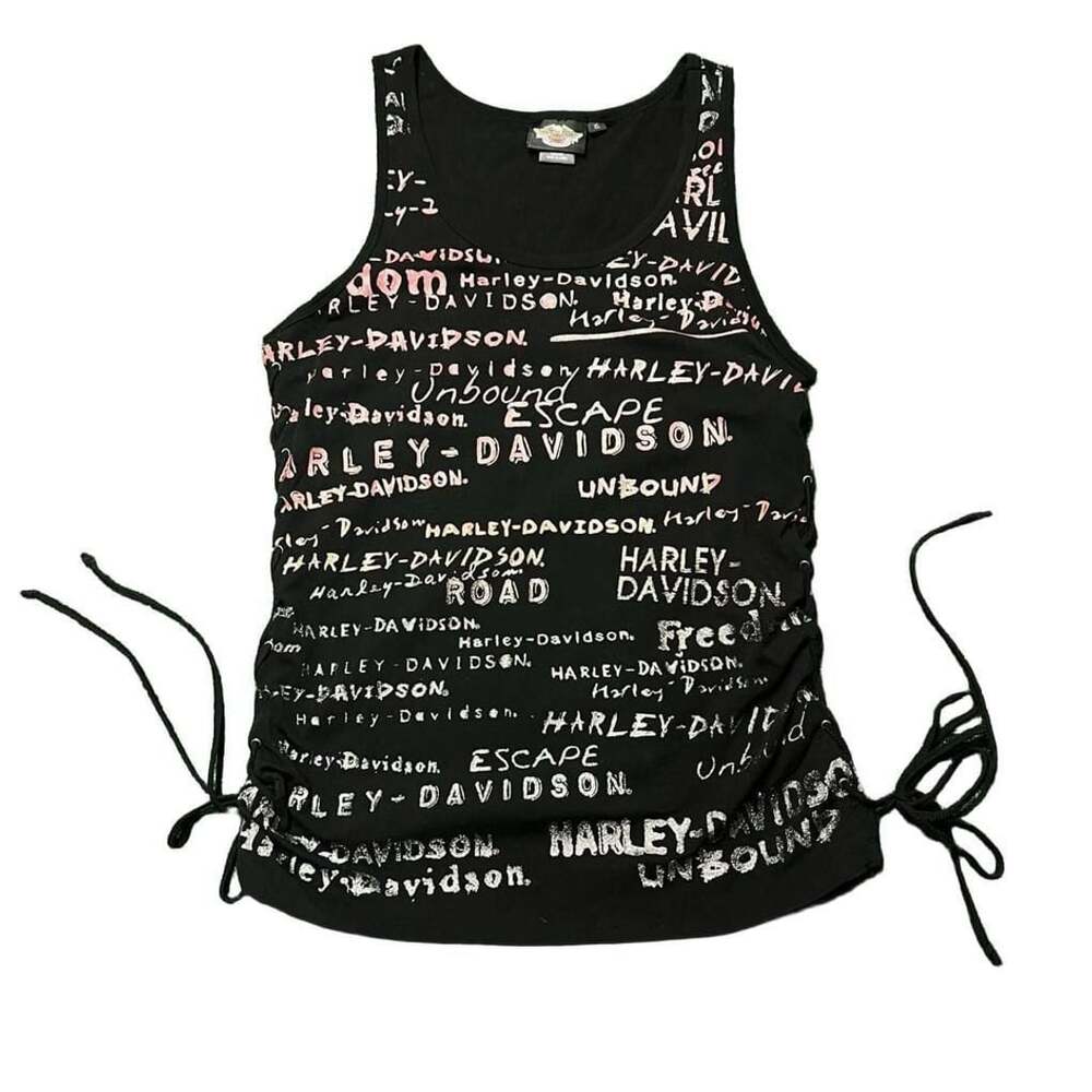 Harley-Davidson Tank Top Size XL Black Graphic Lace Up Sides